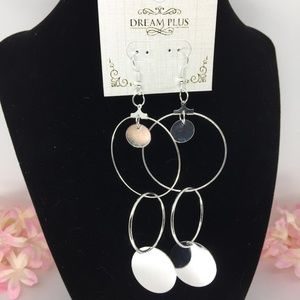 Silver Tone Layered Drop Hoop Earrings          J1